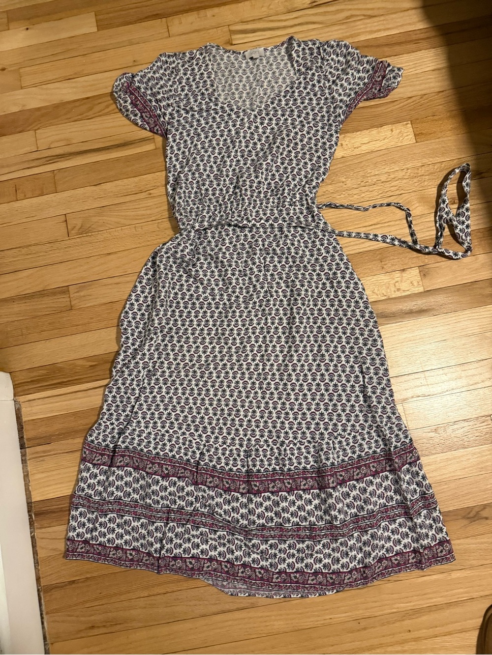LOFT White Maxi Dress with Purple Print
